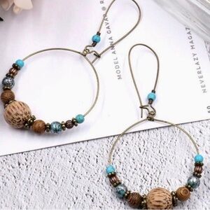 Bohemian wire wrap beaded dangle earrings